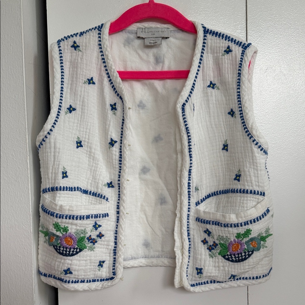 Stella McCartney Kids White and Blue Embroidered Vest
